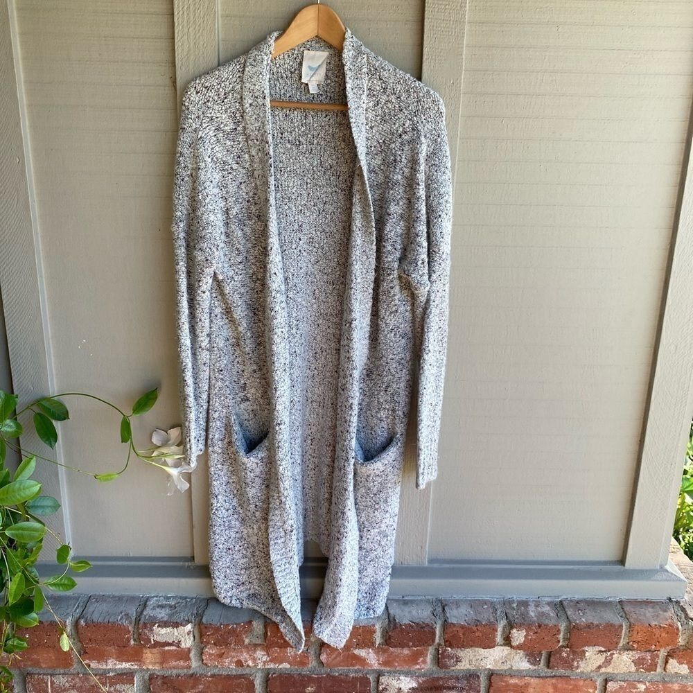 Anthropologie STEM - Grey & White Loose Knit Open Cardigan Sweater Size: M/L